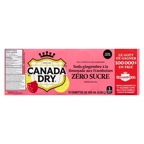 Canada Dry Zero Sugar Raspberry Lemonade Ginger Ale, 12-Pack, 355 ml ...