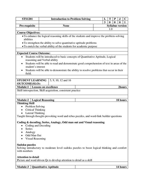 Syllabus - dfsf - STS1201 Introduction to Problem Solving L T P J C 3 0 ...