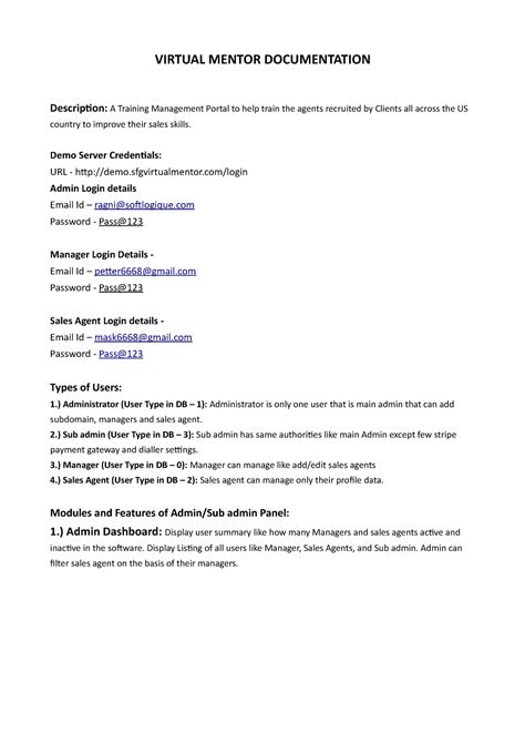 Virtual Mentor Documentation - VIRTUAL MENTOR DOCUMENTATION Description ...
