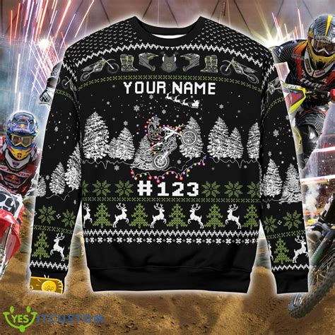 Xmas Motocross rider Knitted Race Black Christmas Sweater Custom Number ...