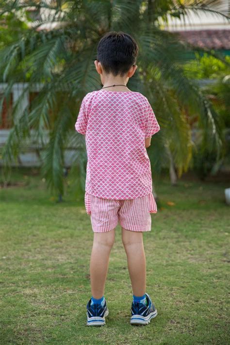 Pink Scale & Stripes Block Print Cotton Boy Co-ord Set – Cord of Love
