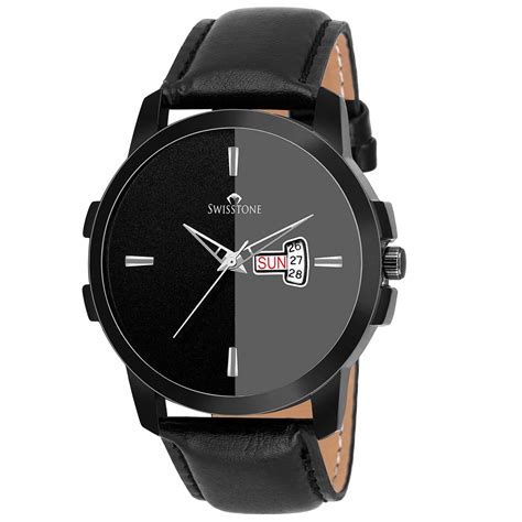 SWISSTONE Leather Analog Men's Watch (Black Dial Black Colored Strap ...