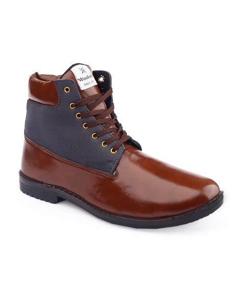 Buy WOAKERS Synthetic Leather Casual Boot Shoes for Men (Brown, 8) (HR ...