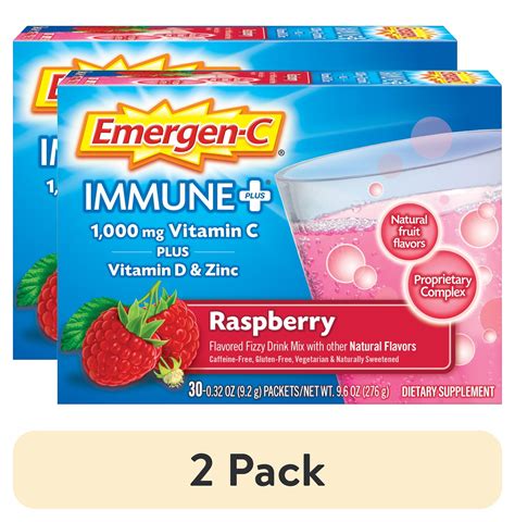 (2 pack) Emergen-C Immune Plus Vitamin C Supplement Powder, Raspberry ...