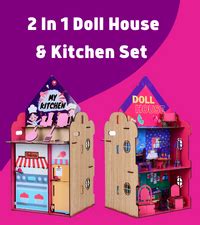 Buy FunBrigade 2-in-1 Big Wooden Doll House and Kitchen Set for Girls ...