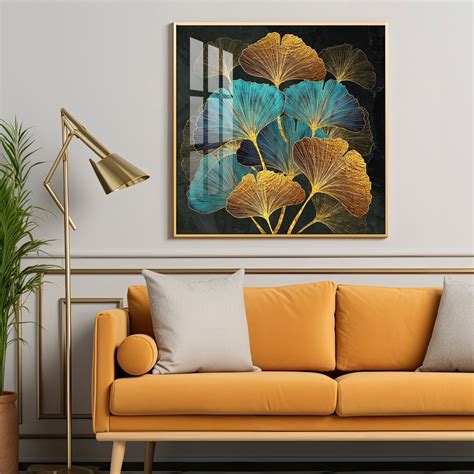 Colorful Leaves Biloba Luxury Crystal Square Wall Art - The Next Decor
