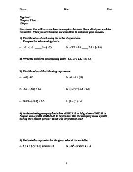 Image result for Algebra 1 Chapter 2 Test Answer Key