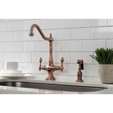 Kingston Brass Heritage Antique Copper Double Handle Kitchen Faucet ...