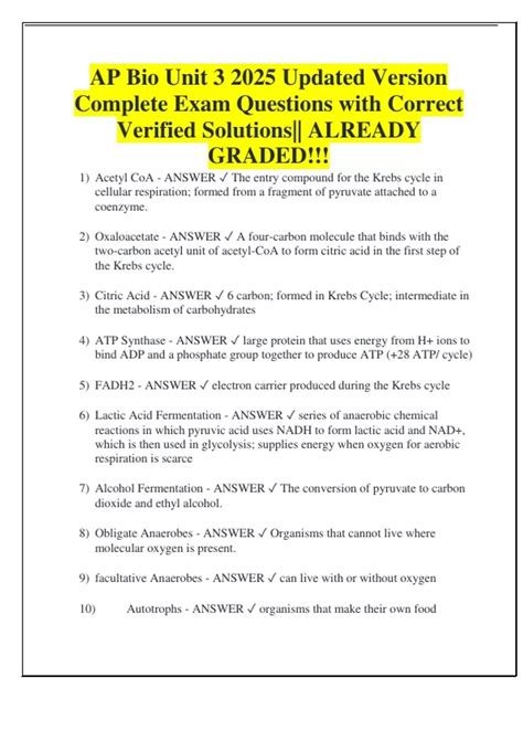 AP Bio Unit 3 2025 Updated Version Complete Exam Questions with Correct ...