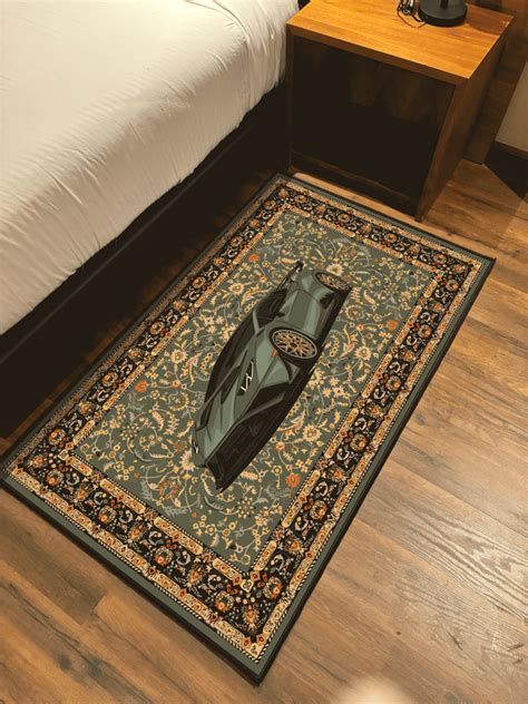 Green Car traditional design Washable Rug