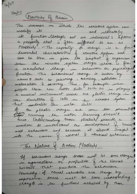 Neuropsychology notes handwritten - Unit!! Plasticity of Brain The ...