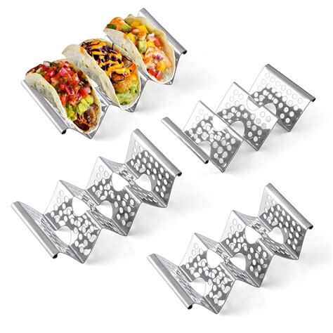 Chbuuero Taco Holders Set of 4, Taco Stand, Stainless Steel Taco Holder ...
