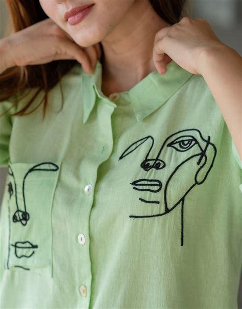 Shop Pastel Green Artsy Shirt Online - B-414-XS