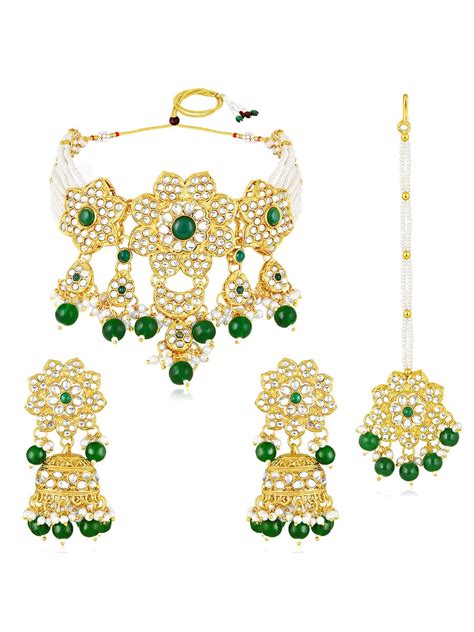 Floral Cascade Faux Kundan Set - Green – Peora