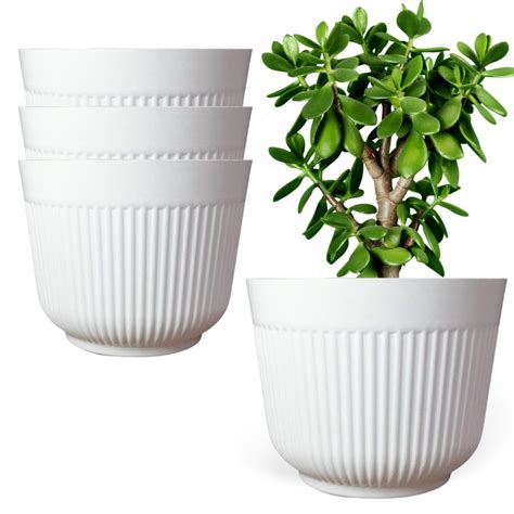 IMAGINEA 12″ White Plastic Flower Pot – Pack of 4 | Outdoor & Indoor ...