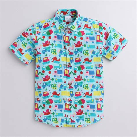 Polka Tots Half Sleeve Shirt Car Print - Light Blue – PolkaTots.in