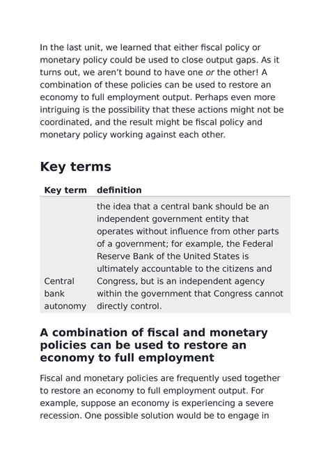 Fiscal and monetary policy short run - In the last unit, we learned ...