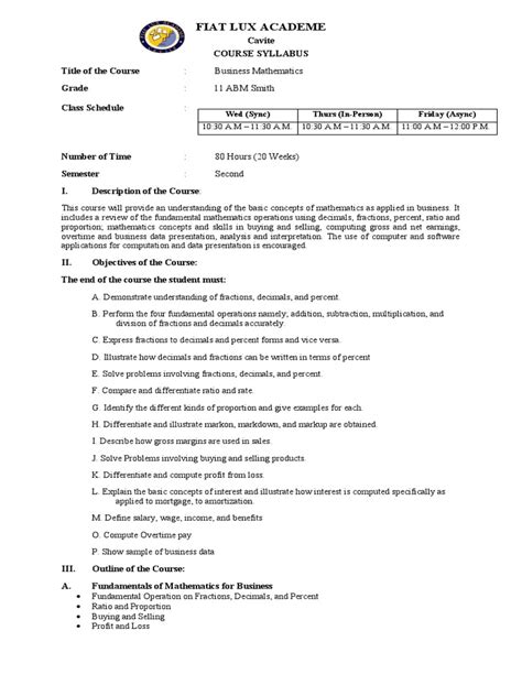 Image result for Business Math Curriculum