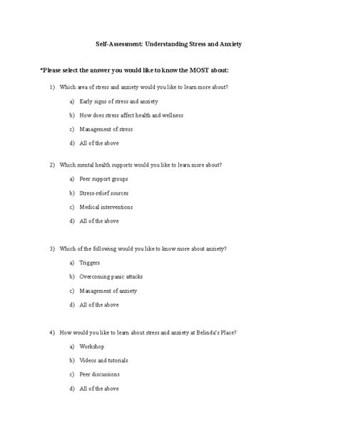 Survey (Learning Plan Survey) - Self-Assessment: Understanding Stress ...