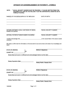 Fillable Online Affidavit of backnowledgmentb of paternity bformb a ...