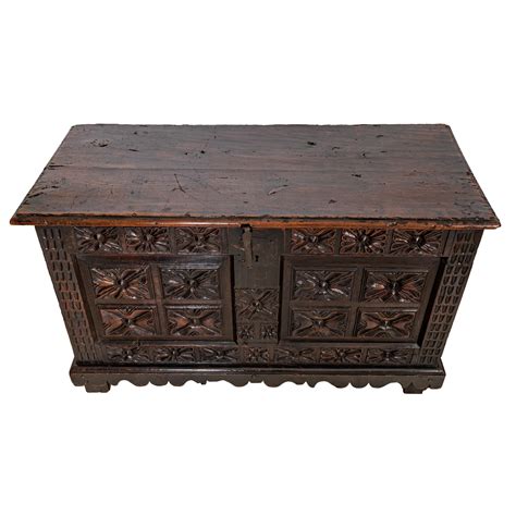 Antique 18th Century Spanish Colonial Carved Cedar Coffer Chest Mexico ...