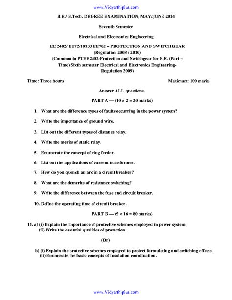 EE EE702 Protection and Switchgear - B.Tech. Final Exam 2014 - Studocu