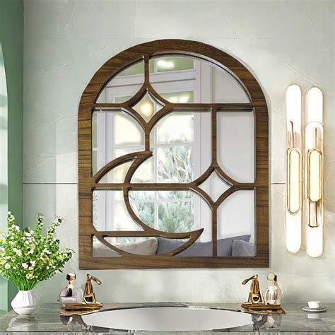 Mirror Wood Cathedral Window Pane Mirror - Arched Window Mirror For ...