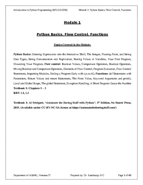 Introduction to Python Programming (BPLCK205B) Module 1: Basics & Flow ...