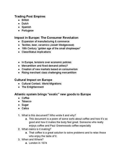 History Lecture Notes - Trading Post Empires British Dutch Spanish ...
