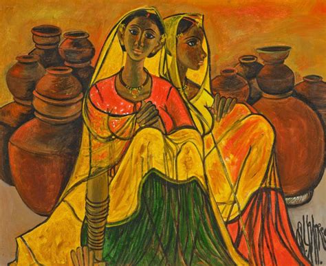 Potter Women - B Prabha - Indian Art Painting - Canvas Prints by B ...