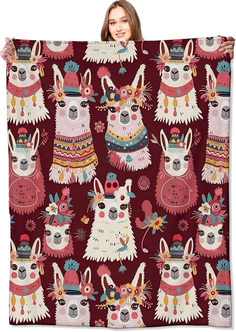Llama Blanket Festive Cute Animal Boho Blankets,Birthday Gifts for ...