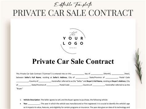 Private Car Sale Contract Template Pdf - Printable Private Car Sale ...