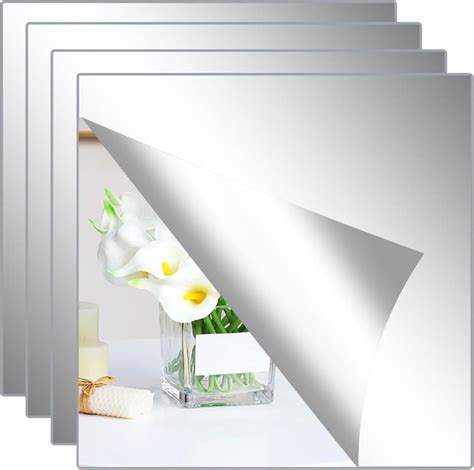 Amazon.com: Abyssaly Mirror Stickers for Walls 4 Packs Self Adhesive Stick on Mirrors Tiles ...