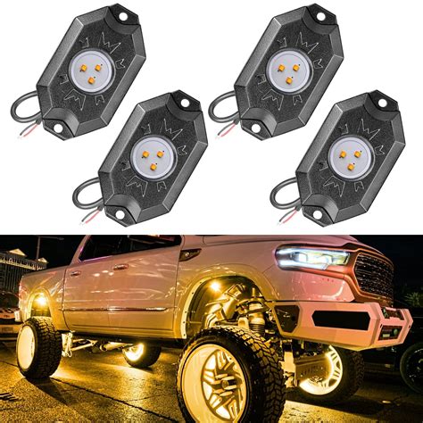 Rock Light Kits, OFFROADTOWN Amber LED Rock Lights Kits with 4 Pods ...