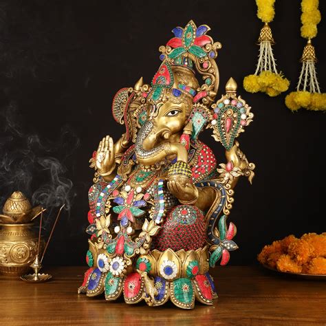 Brass Superfine Lord Ganesha Idol with Lotus - 24" Height – Budhshiv.com