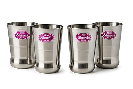 Buy Sharda Metals 4 Pieces Stainless Steel Drinking Glass Set, Metal ...