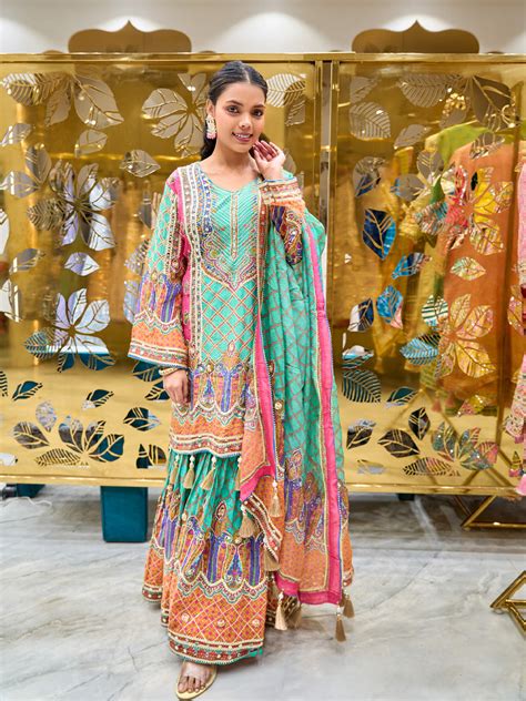 Mint Tissue Shimmer Palazzo Set – Tirumala Designers