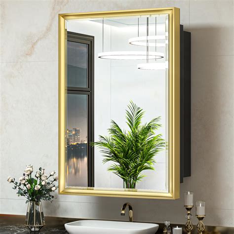 TokeShimi Recessed Medicine Cabinet 24x36 Bathroom Vanity Mirror Gold ...