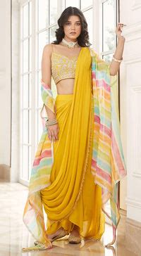 Yellow Pre-Draped Cape Saree – Basanti Kapde aur Koffee