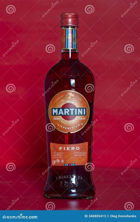 Label and Trademark of Martini Fiero Vermouth on Glass Bottle. Alcohol ...