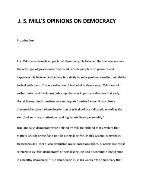 J. S. MILL'S Opinions ON Democracy - J. S. MILL'S OPINIONS ON DEMOCRACY ...