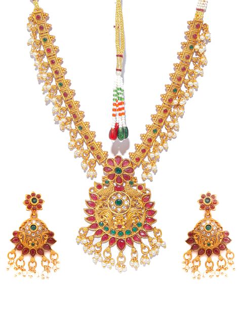 Traditional Real Kemp Gold Plated Jewelley Set – Priyaasi