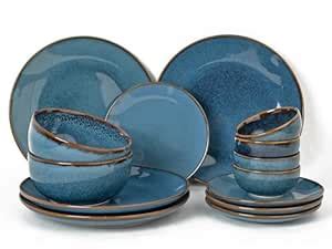 Bodhi House Handcrafted Stoneware Reactive Glaze Ceramic Dinner Set, 14 ...