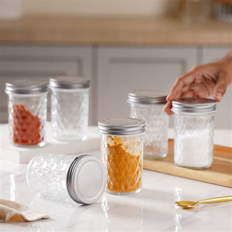 Textured Mason Jar Medium Set of 6 Online - Premium Jar With Lid | Nestasia
