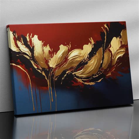 Modern Art Canvas Print - Red and Golden Abstract Art Canvas for Livin ...