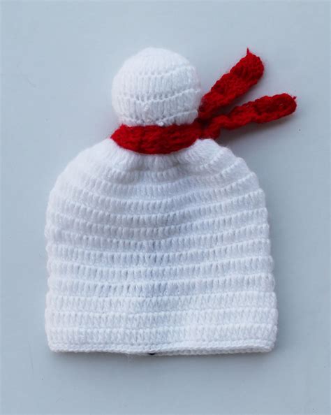 Handmade Crochet Snowman Pattern Cap for Kids - White | Woonie