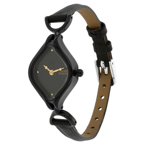 Buy Online Titan Quartz Analog Black Dial Leather Strap Watch for Women ...