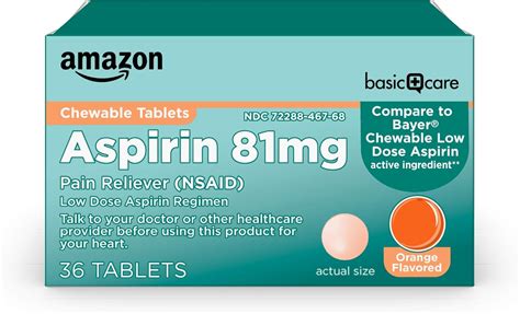Buy Amazon Basic Care Aspirin 81 mg chewable tablets, orange flavor, 36 ...