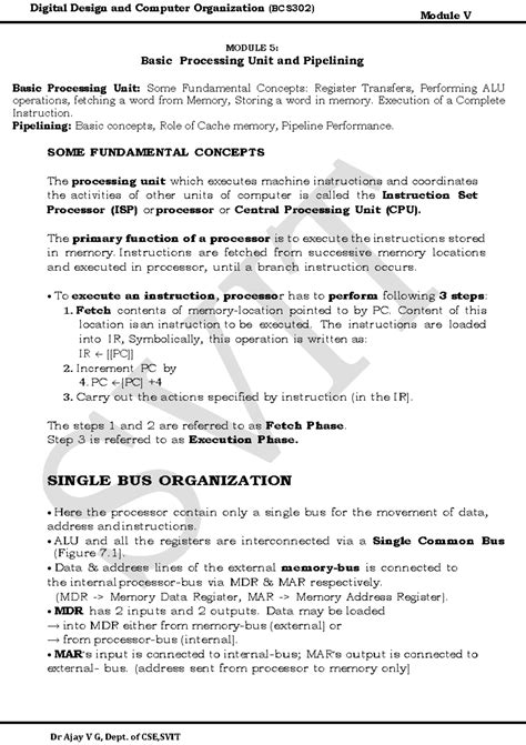 M5 Notes on Basic Processing Unit & Pipelining (BCS302) - Studocu