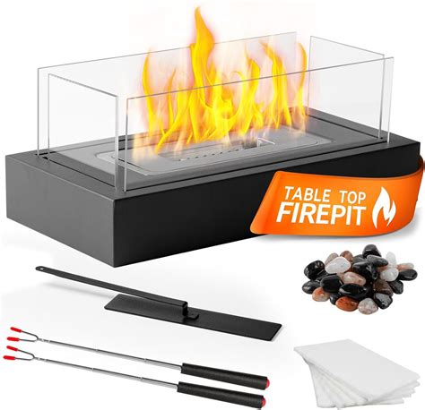 Ivy Bronx Tabletop Fire Pit - Table Top Firepit with Cobblestone for ...